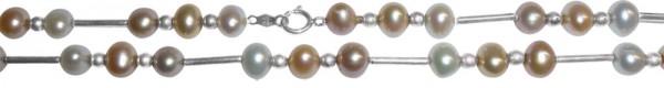 Perlenkette – Süsswasserzuchtperlen-Perlencollier in 47cm Länge. Die Perlen sind Ei-förmig mit  Zwischenteile aus Silber Sterlingsilber 925/- mit einem Federringverschluss, hochglanzpoliert. Durchmesser der Perlen 5,5×6,3mm, Gewicht 14,8g. Ein hübsches Ei
