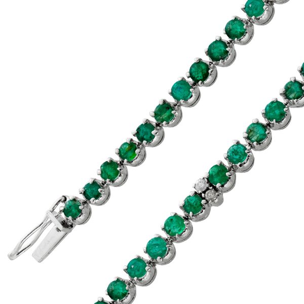 Antikes Smaragd Brillant Armband Silber 925 41 Smaragd Edelsteine 4 Diamanten Brillantschliff 0,08ct TW/SI Tennisarmband Vintage um 1970