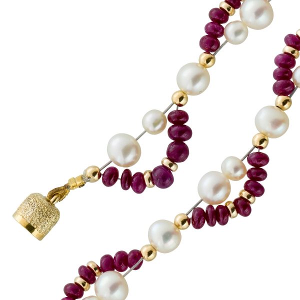 Perlenarmband mit Rubinen Silber 925 vergoldet Japanische Akoyaperlen Top AAA Lustre rote Rubin Cabochons