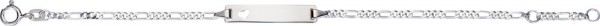 ID-Armband Silber Sterlingsilber 925/- eine diamantierteFigarokette mit Herz Stanzung in Gravurplatte in 18,5cm Länge, personalisierbarer Schmuck von Abramowicz