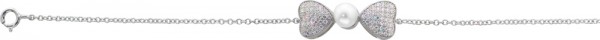 Collier in Silber Sterlingsilber 925/-, poliert, mit ca. 74Zirkonia u. synth. Perle,in 42cm laenge + 3cm Verlaengerungskette