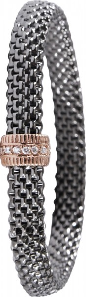 Armband in Silber Sterlingsilber 925/-, schwarz rhodiniert,dehnbar, Zwischenteil rosévergoldet 7 Zirkonia