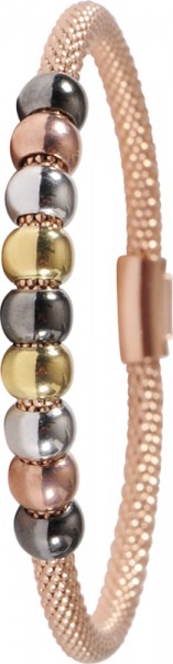 Tricolor Dehnbares flexibles Armband in Silber Sterlingsilber 925/- rosévergoldet, polierte Kugeln 19 cm