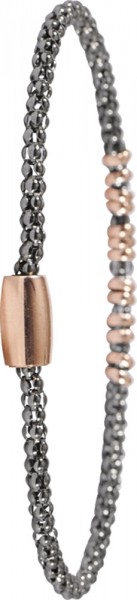 Armband Popcorn Silber Sterlingsilber 925/- schwarz ruthiniert, rosé-vergoldete bewegl. Elemente Magnetverschluss, Länge 19mm