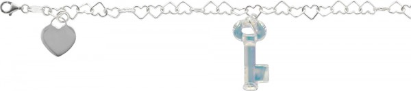 Armband Silber Sterlingsilber 925/- Herzen Schlüssel Ice Chrystal schimmernd, Gravour Herz  18cm