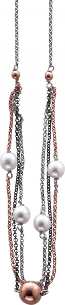 Perlenkette – Perlencollier  45 cm + 5 cm in Silber Sterlingsilber 925/- rutheniert, rhodiniert und rosevergoldet, 4 weisse synth. Perlen rosegold Kugel