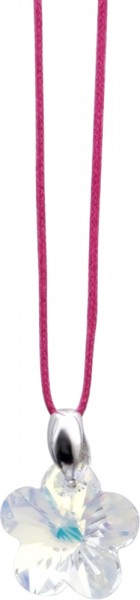 Kette 43+7cm Verlängerungin Silber Sterlingsilber 925/-Textilband in pink mitSwarovski Elements Anhänger