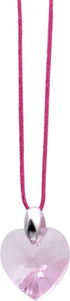 Kette 43+7cm Verlängerungin Silber Sterlingsilber 925/-Textilband pink mitSwarovski Elements Anhänger