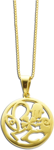 Kette Collier Sterling Silber 925 gelbvergoldet mit Glückssymbolenanhänger