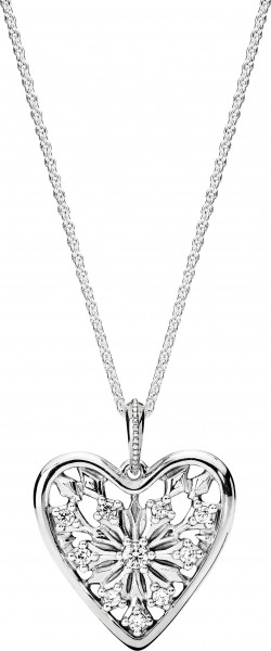PANDORA Kette mit Anhänger 396369CZ-80 Winter Herz Halskette Länge 80cm Sterling Silber 925