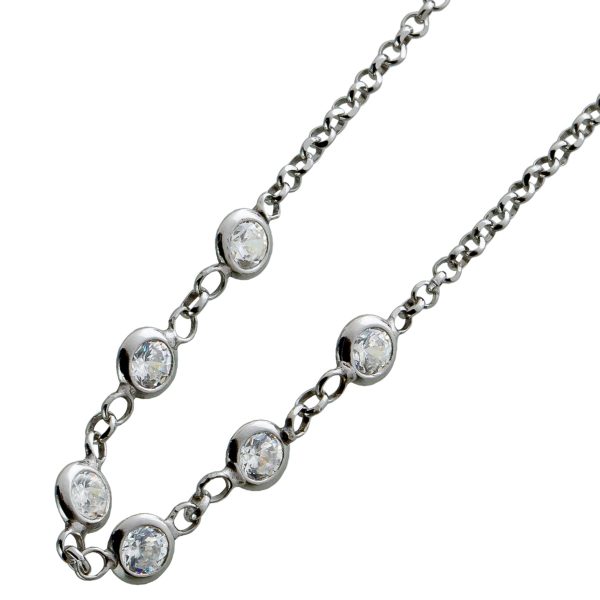 Erbskette Silber 925 funkelnde Zirkonia Zargen gefasst Silberschmuck Halskette