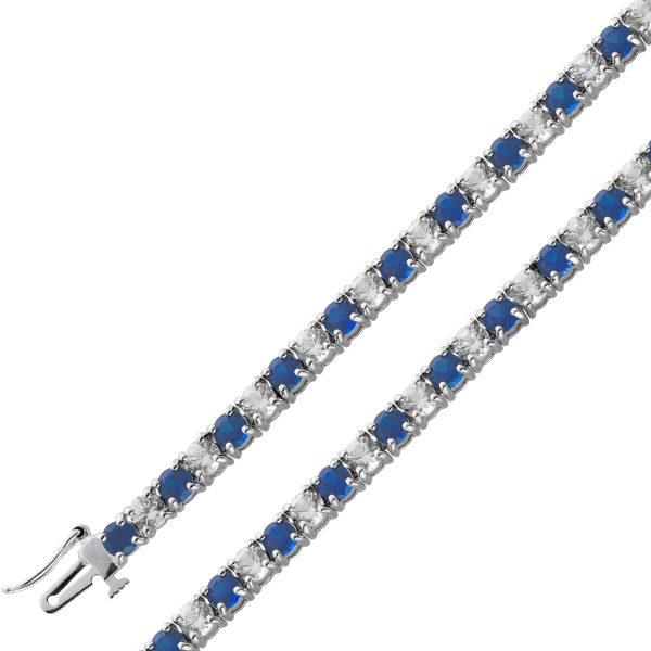 Tennis Armband Silber 925 weiße blaue synthetische Saphire