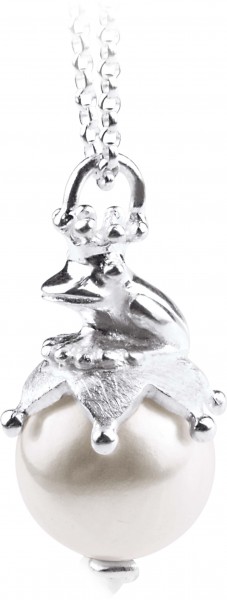 Heartbreaker froggy LDFG32PW-W  designed by Drachenfels Collier aus echtem Silber Sterlingsilber 925/- in 45cm Länge.  Froschkönig auf einer  wunderschönen Muschelkernperle. Ein absolute Hingucker, erhältlich bei Abramowicz, die Nr.1 für Gold, Silber un
