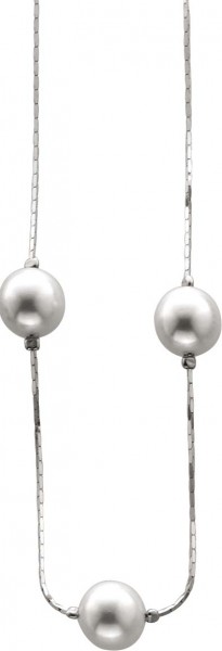 Perlenkette – Perlencollier aus echtem Silber Sterlingsilber 925/- erhältlich in 43 und  45 cm Länge mit 3 synthetischen Perlen Ø ca. 9mm. Stärke der Kette ca. 0,5 mm mit stabilem Karabinerverschluss. Edel im Design und ein absolutes Schmuckstück aus dem