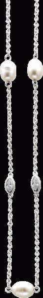Perlenkette – Perlencollier 42 cm mit 5 cm~Verlängerungskette~weiße Süßwasserzuchtperlen~4 Zirkonia