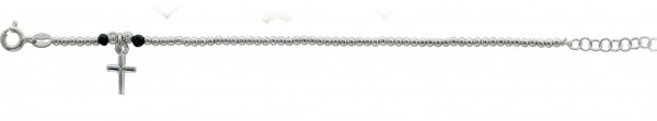 Kugelsilberarmband aus echtem Silber Sterlingsilber 925/- 14+3 cm Verlängerung mit Kreuzanhänger und zwei funkelnden Onyxkugeln. Stärke ca. 2,2mm.Rhodiniert und hochglanzpoliert und stabilem Federringverschluss. Sehr edel in der Verarbeitung und ein wahre